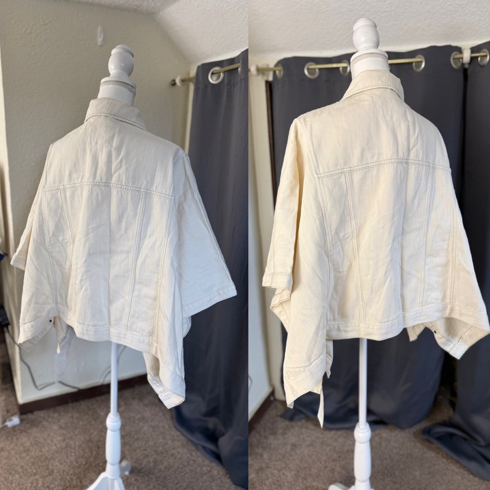 NWT Pilcro Anthropologie Weston Cape Denim Jacket Women L/XL Ivory Oversized - Picture 10 of 16
